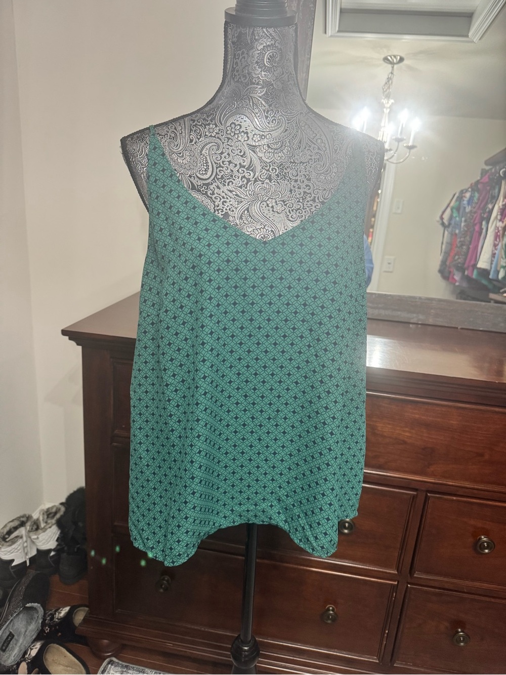 Banana Republic Teal Patterned V-Neck Spaghetti Strap Camisole
